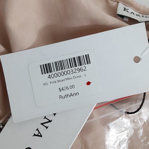 Karina Grimaldi Pink Beaded Mini Slip Dress Silk Cocktail Dress Womens L NWT - Picture 13 of 15